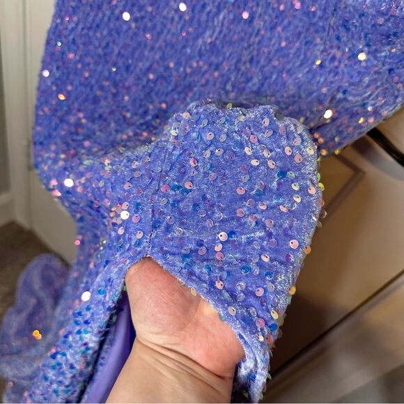 NWT Stacees Lilac Purple Rhinestone Velvet Halter Neck Maxi Dress Sz 16 Wedding - Picture 5 of 10